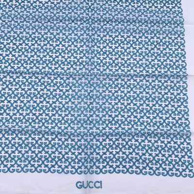 Gucci Vintage White Blue GG Cotton Neck Scarf Pocket Square