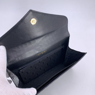 Yves Saint Laurent Vintage Embossed Black Patent Leather Clutch Bag