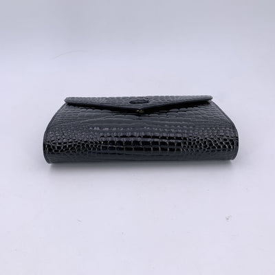 Yves Saint Laurent Vintage Embossed Black Patent Leather Clutch Bag