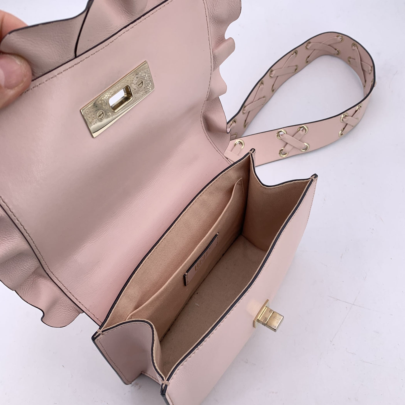 Red Valentino Pink Leather Rock Ruffles Crossbody Shoulder Bag