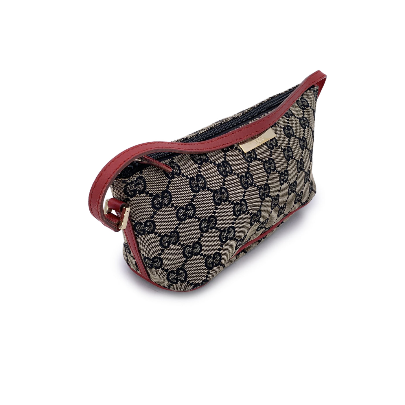 Gucci Beige Red Black Monogram Pochette Boat Shoulder Bag Handbag