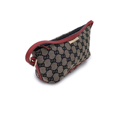 Gucci Beige Red Black Monogram Pochette Boat Shoulder Bag Handbag
