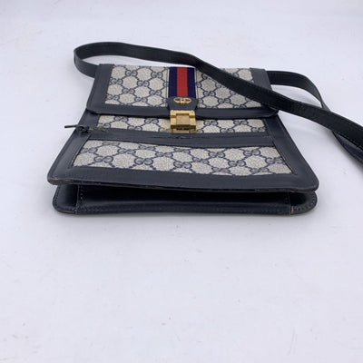 Gucci Vintage Blue Monogram Ophidia Stripes Vertical Crossbody Bag