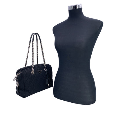 Prada Black Quilted Nylon Fabric Chain Bowling Shoulder Bag