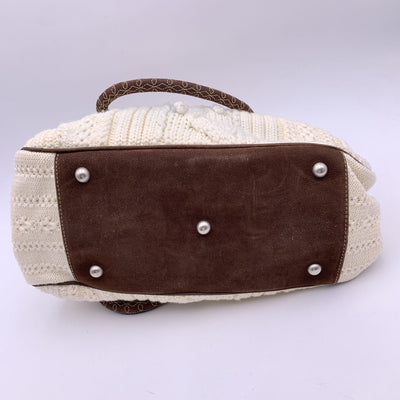 Ermanno Scervino White Brown Wool Knit Tote Shoulder Bag