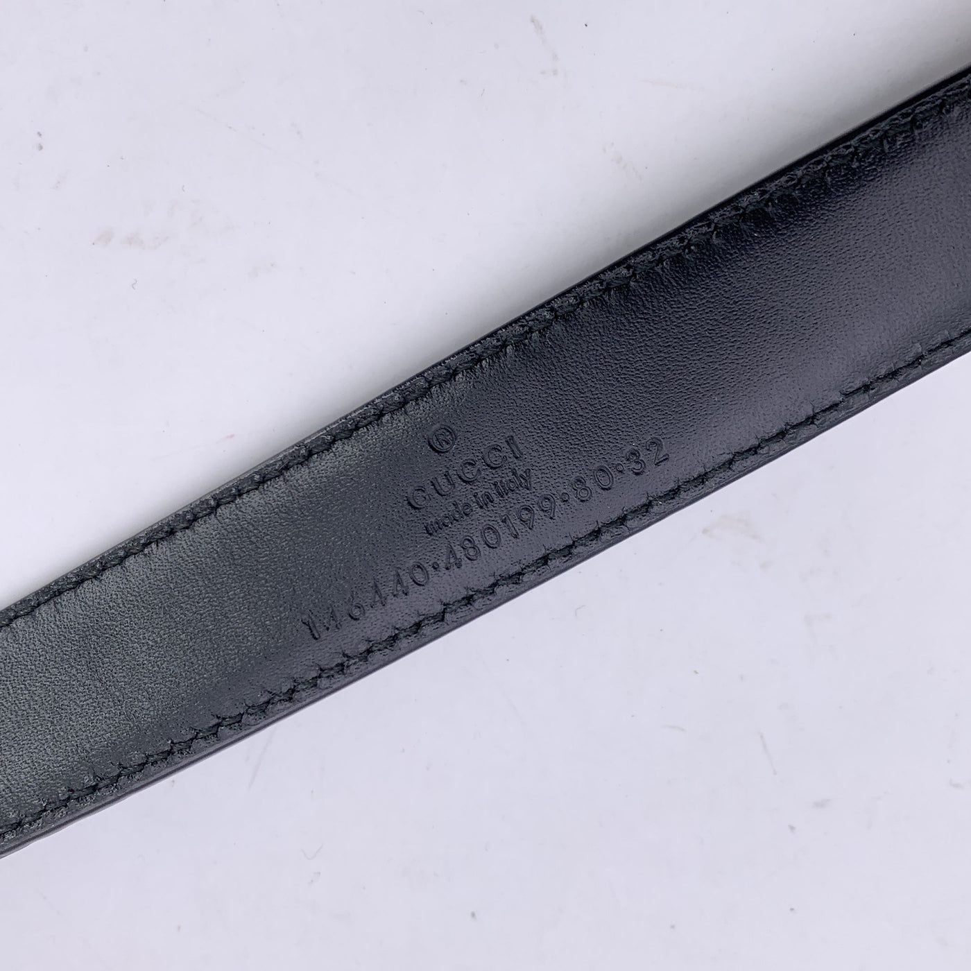 Gucci Black Embossed Horsebit Leather Belt Size 80/32