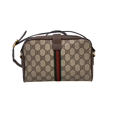 Gucci Vintage Brown Monogram Ophidia Web Zip Crossbody Bag