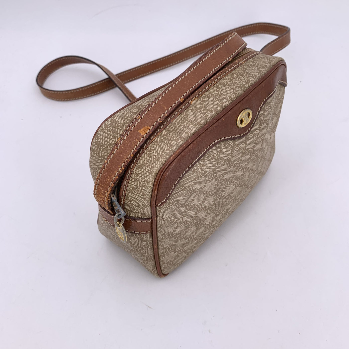 Celine Vintage Beige Macadam Canvas Small Crossbody Bag