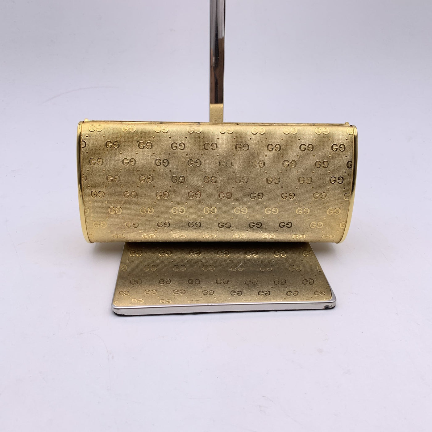 Gucci Vintage Rare Gold Metal GG Monogram Evening Clutch Bag