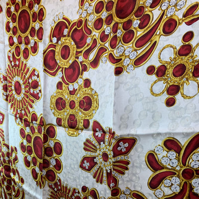 Chanel Vintage Beige Silk Scarf Gripoix Bijoux Jewels Print