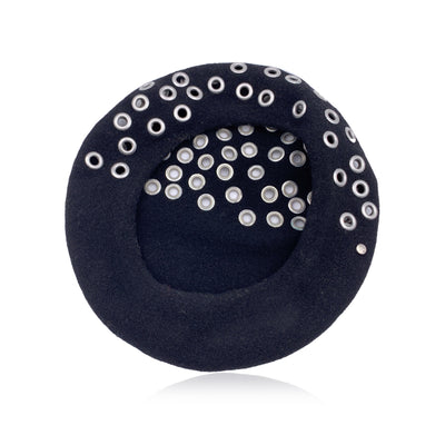 Christian Dior Black Wool Grommets Eyelets French Beret Hat