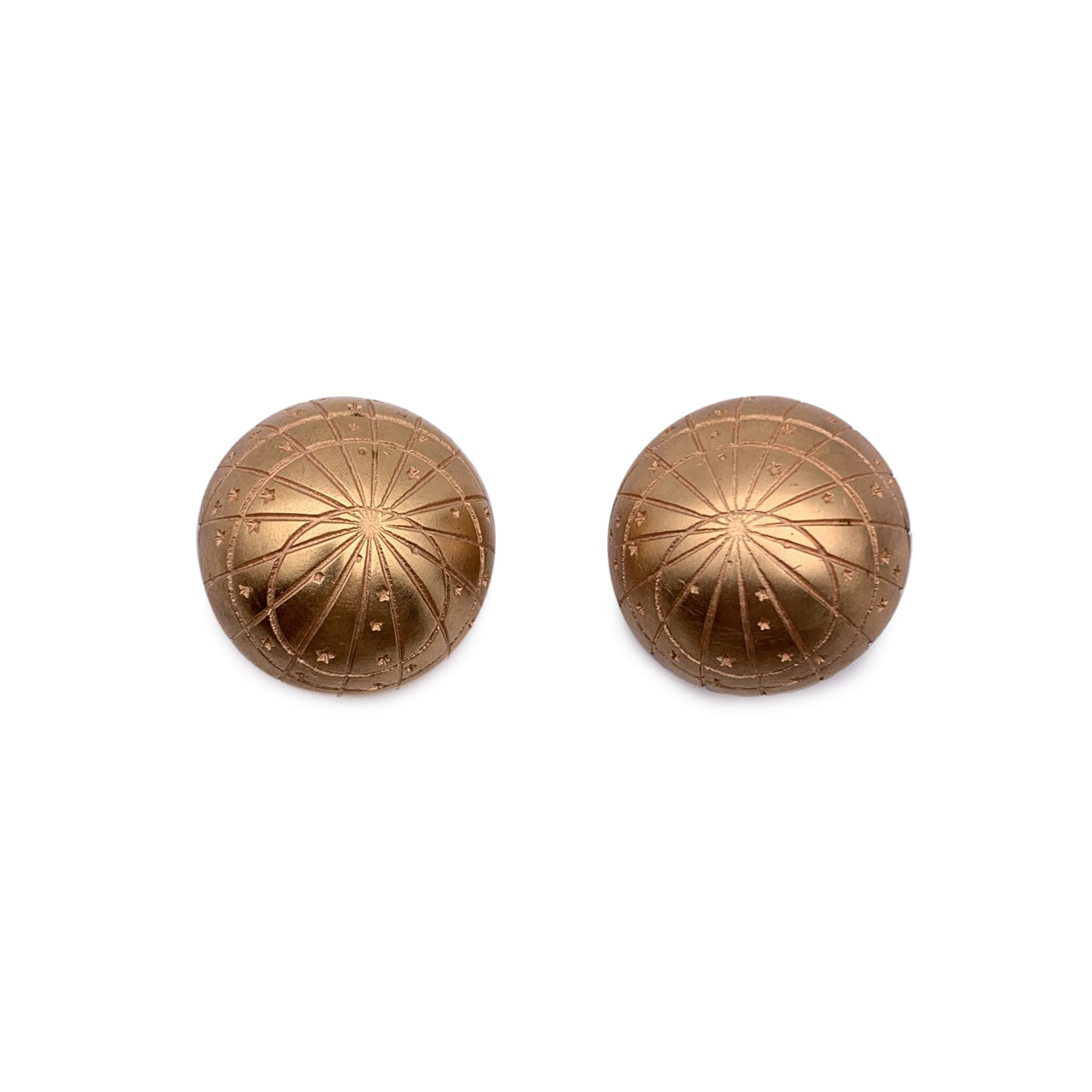 Hermes Paris Vintage Gold Metal Celestial Dome Clip On Earrings