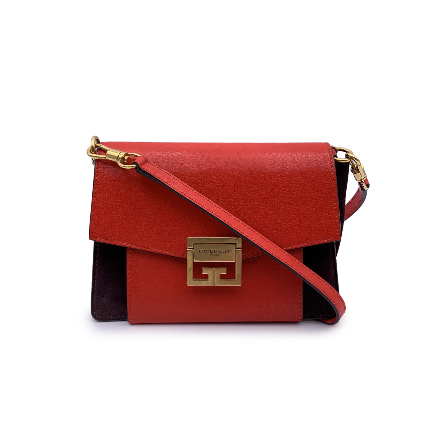 Givenchy Red Leather Brown Suede GV3 Small Flap Shoulder Bag