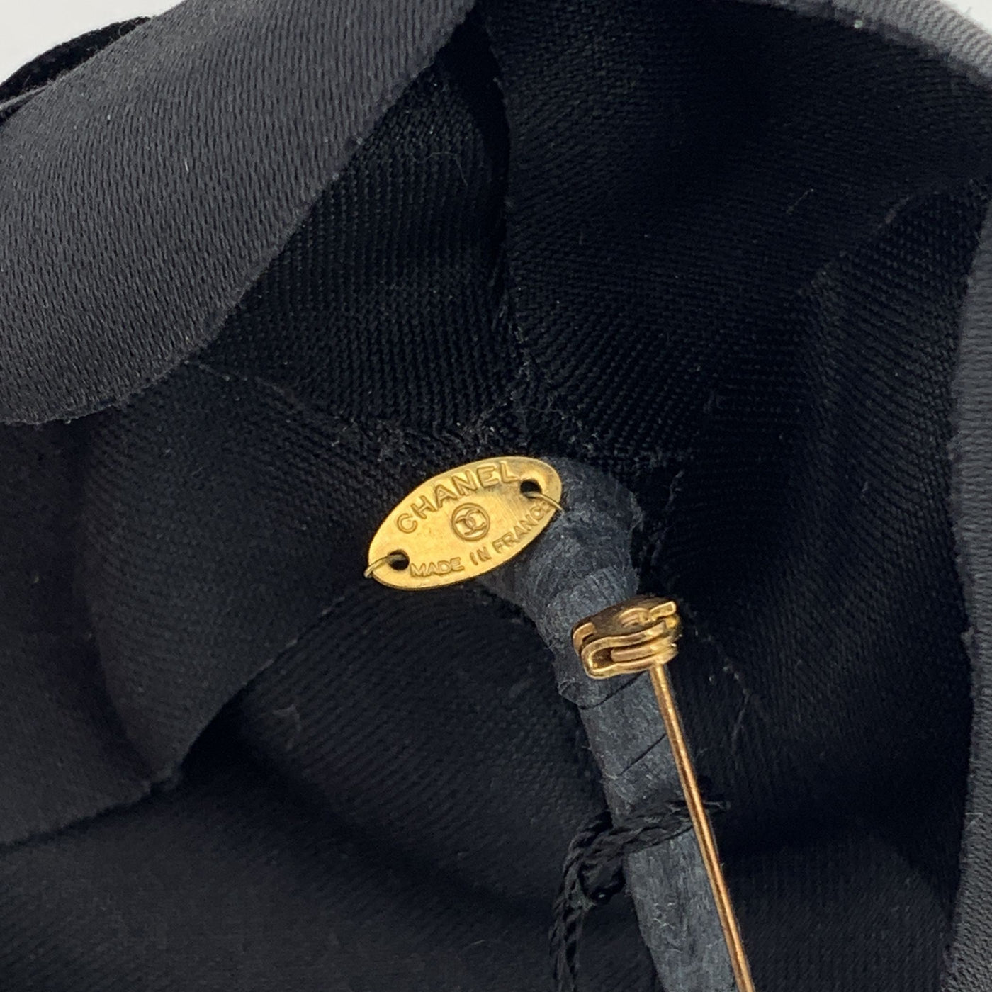 Chanel Vintage Black Satin Flower Brooch Pin Camelia Camellia