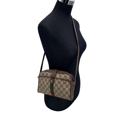 Gucci Vintage Brown Monogram Ophidia Web Zip Crossbody Bag