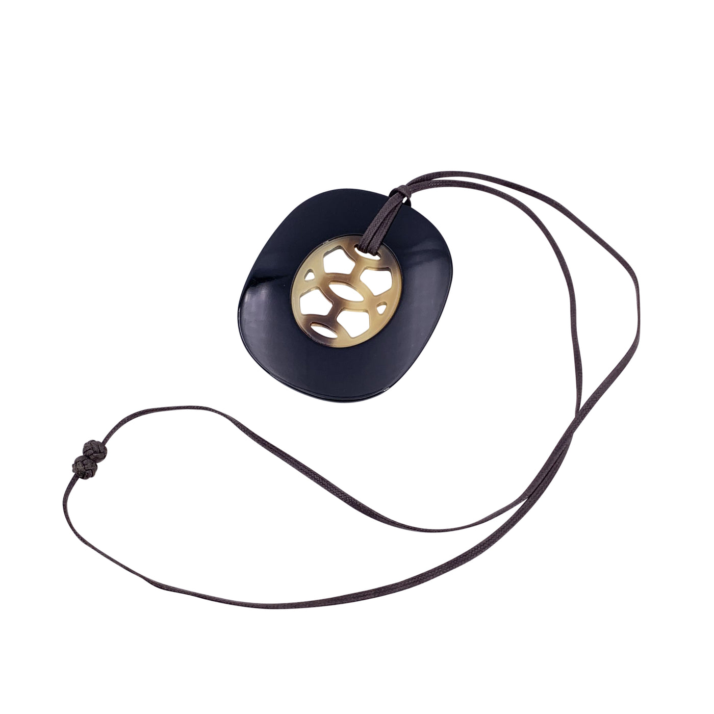 Hermes Paris Black Acrylic Lift Necklace Oval Pendant