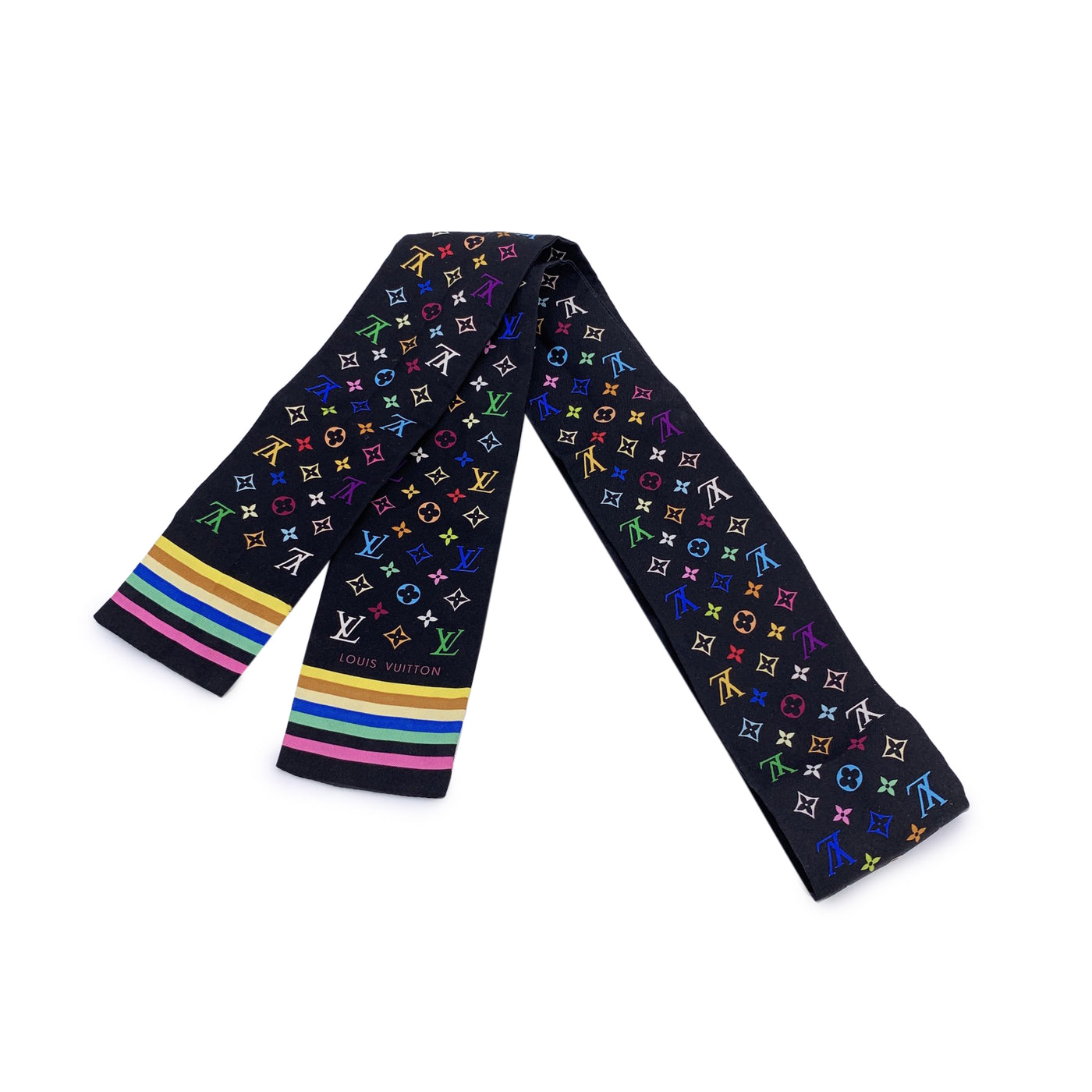 Louis Vuitton Black Multicolor Monogram Silk Twilly Scarf Bandeau