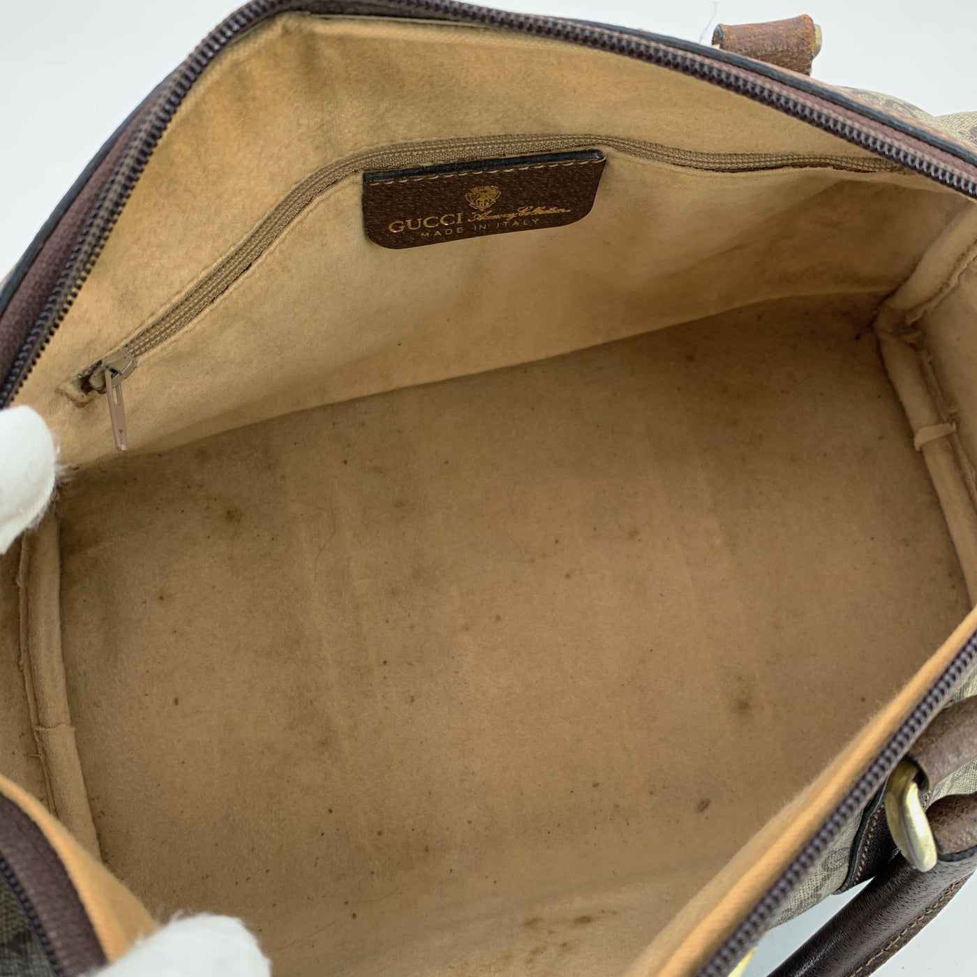 Gucci Vintage Brown Monogram Canvas Leather Web Boston Bag