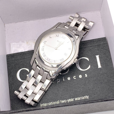 Gucci Stainless Steel Mod 5500 M Watch Date Indicator White