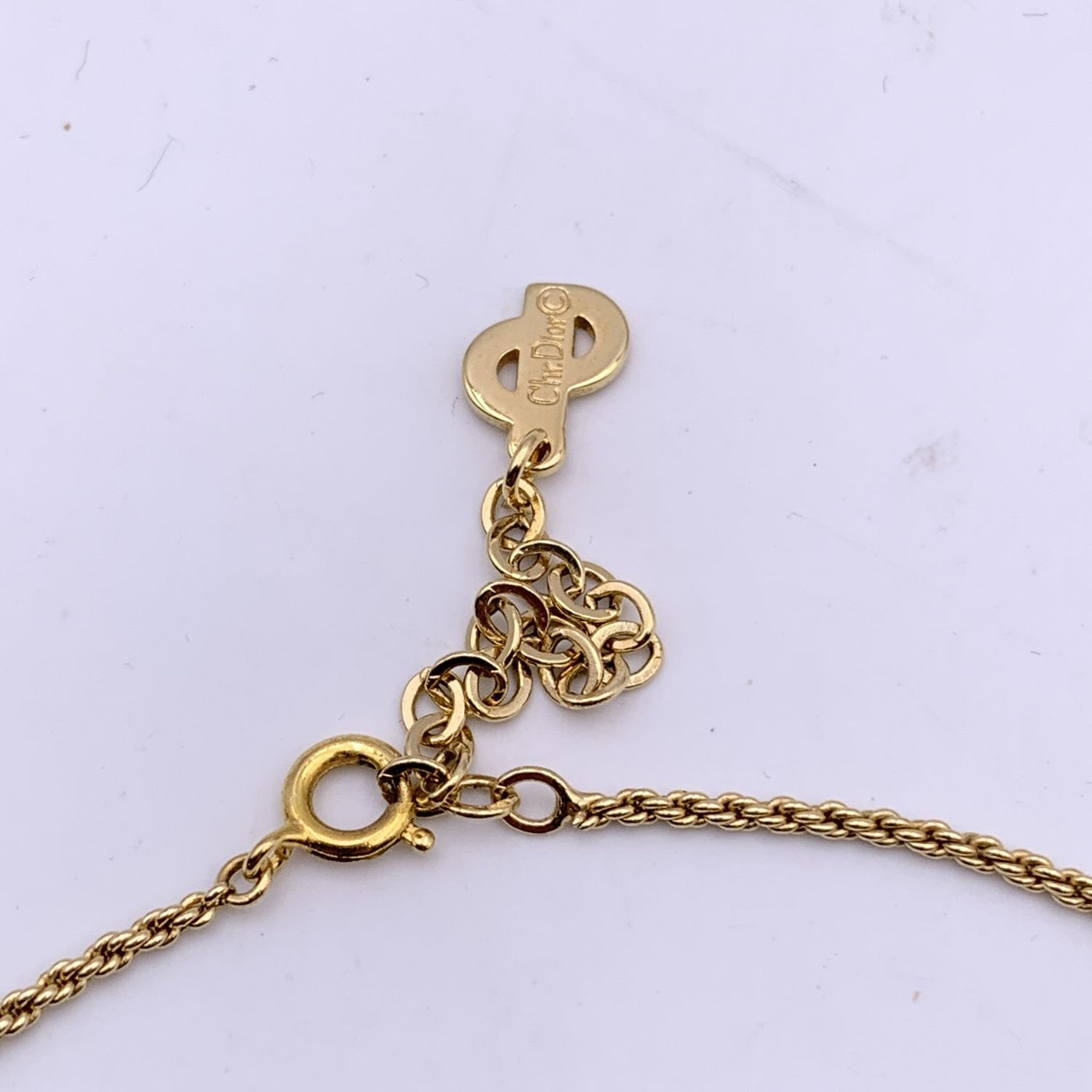 Christian Dior Gold Metal Small CD Logo Round Pendant Chain Necklace