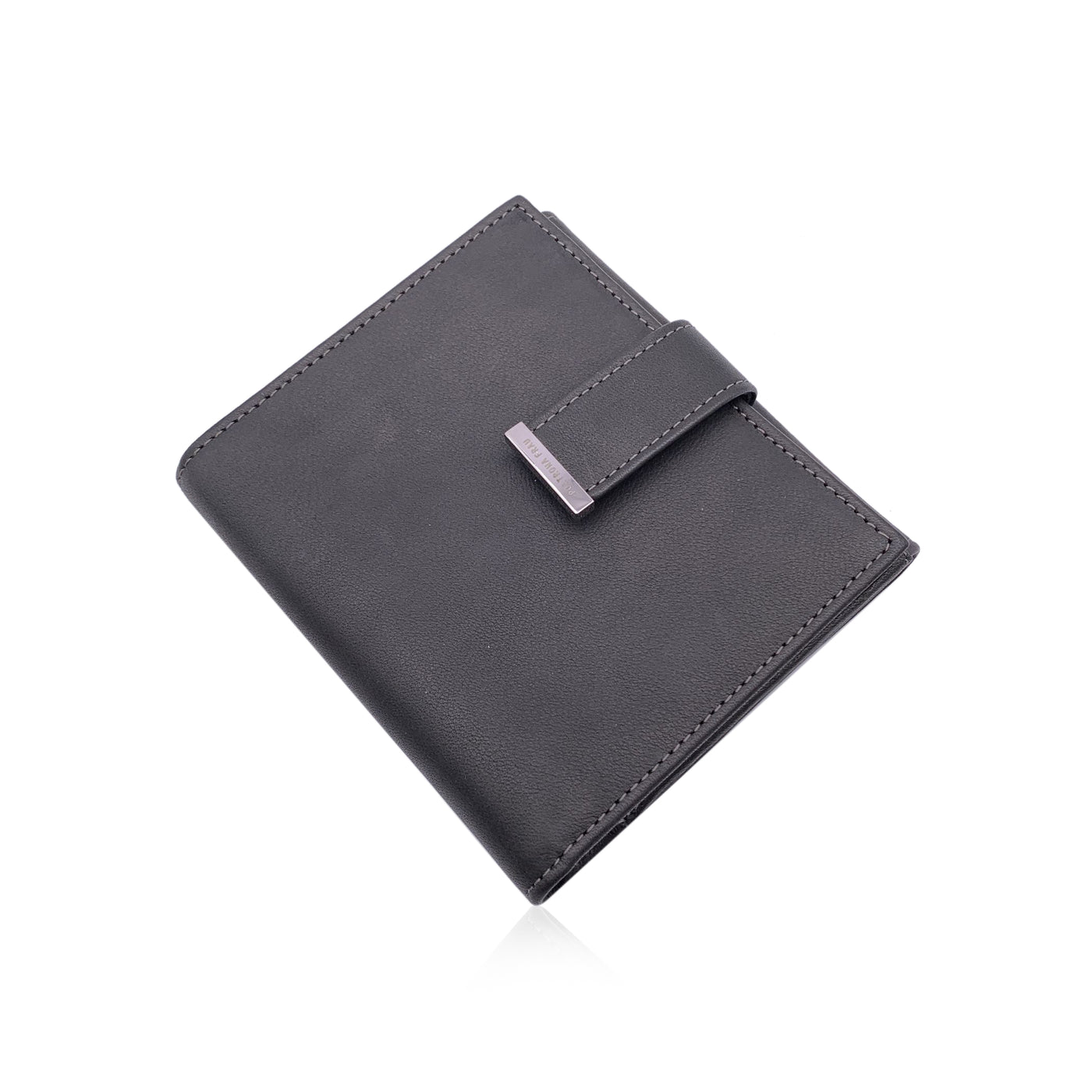 Poltone Frau Grey Charcoal Leather Compact Wallet with Box