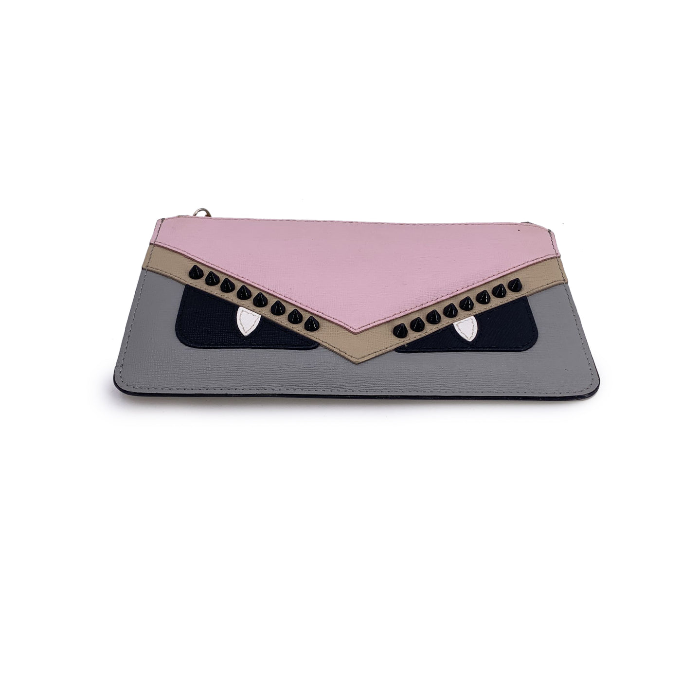 Fendi Multicolor Leather Monster Zip Pochette Pouch with Studs