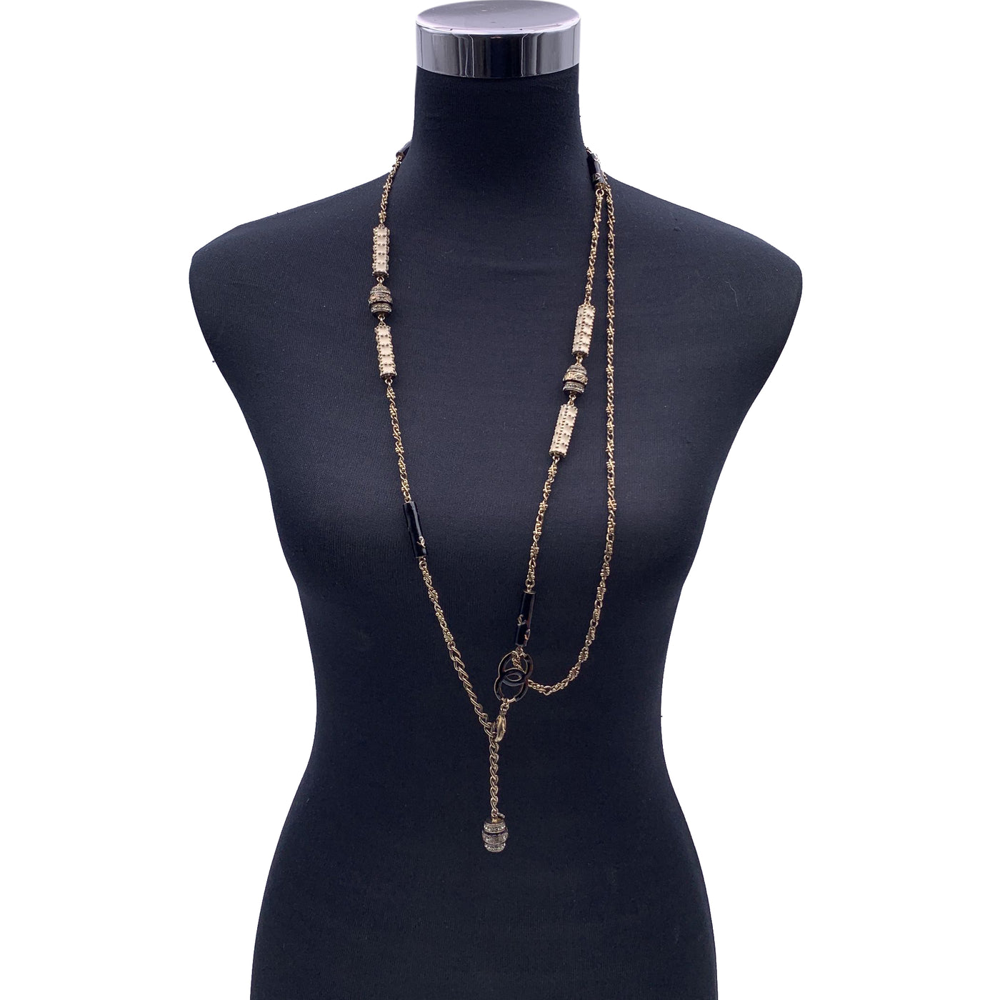 Chanel Gold Metal Paris Shangai CC Cylinders Necklace or Belt