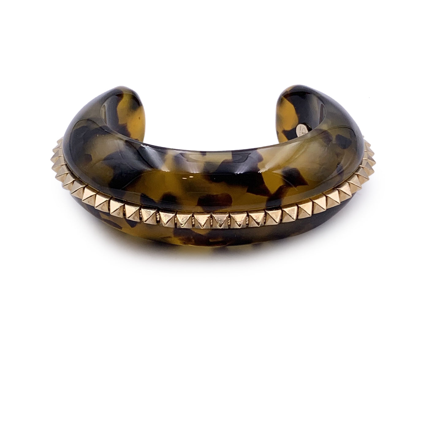 Valentino Garavani Havana Plastic Bracelet Cuff Gold Metal Studs