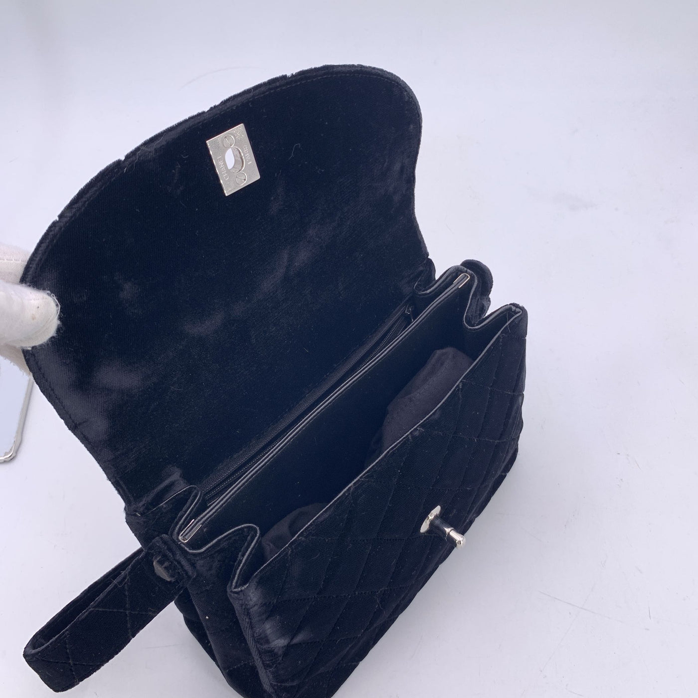 Chanel Vintage 90s Black Quilted Velvet Flap Shoulder Bag