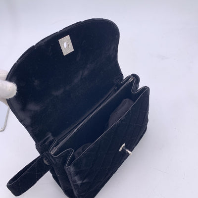 Chanel Vintage 90s Black Quilted Velvet Flap Shoulder Bag