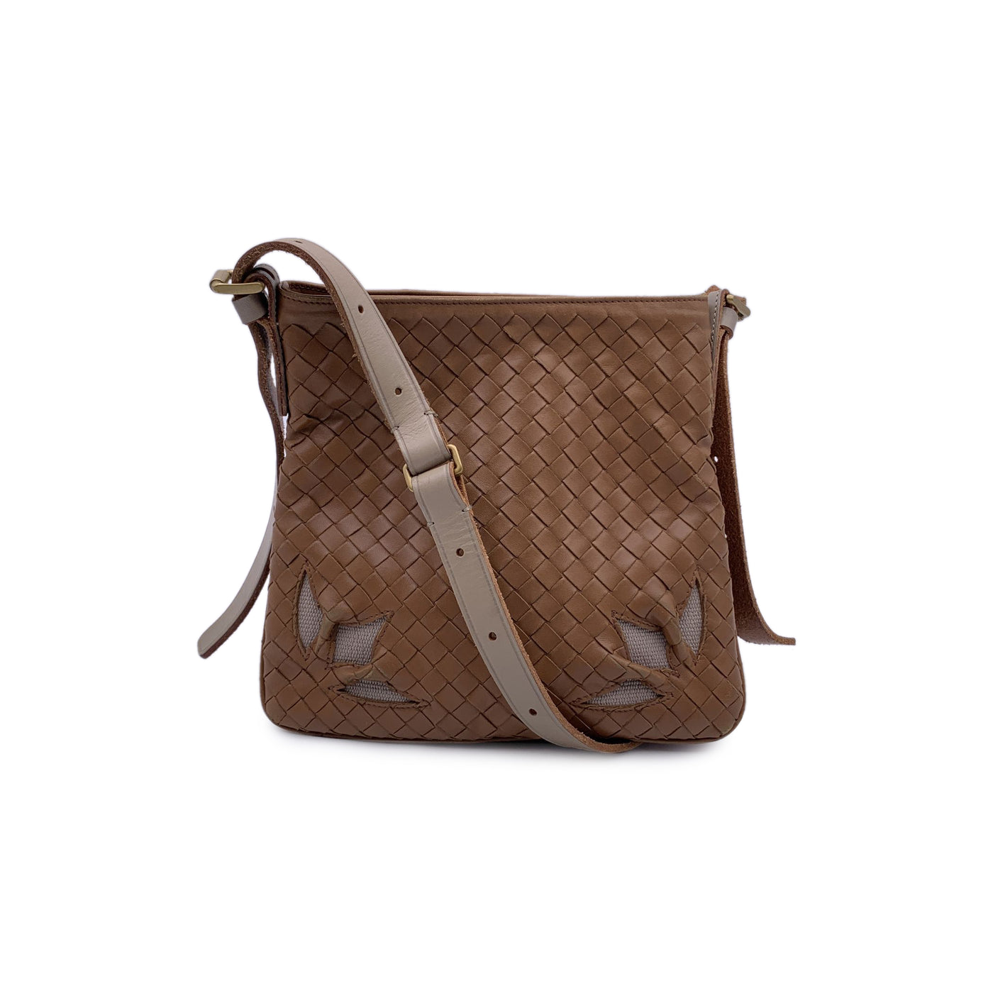 Bottega Veneta Beige Cut Out Intrecciato Leather Woven Shoulder Bag