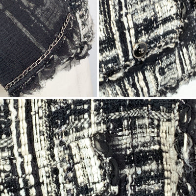 Chanel 2007 Black White Tweed 3/4 Sleeves Jacket Size 40 FR