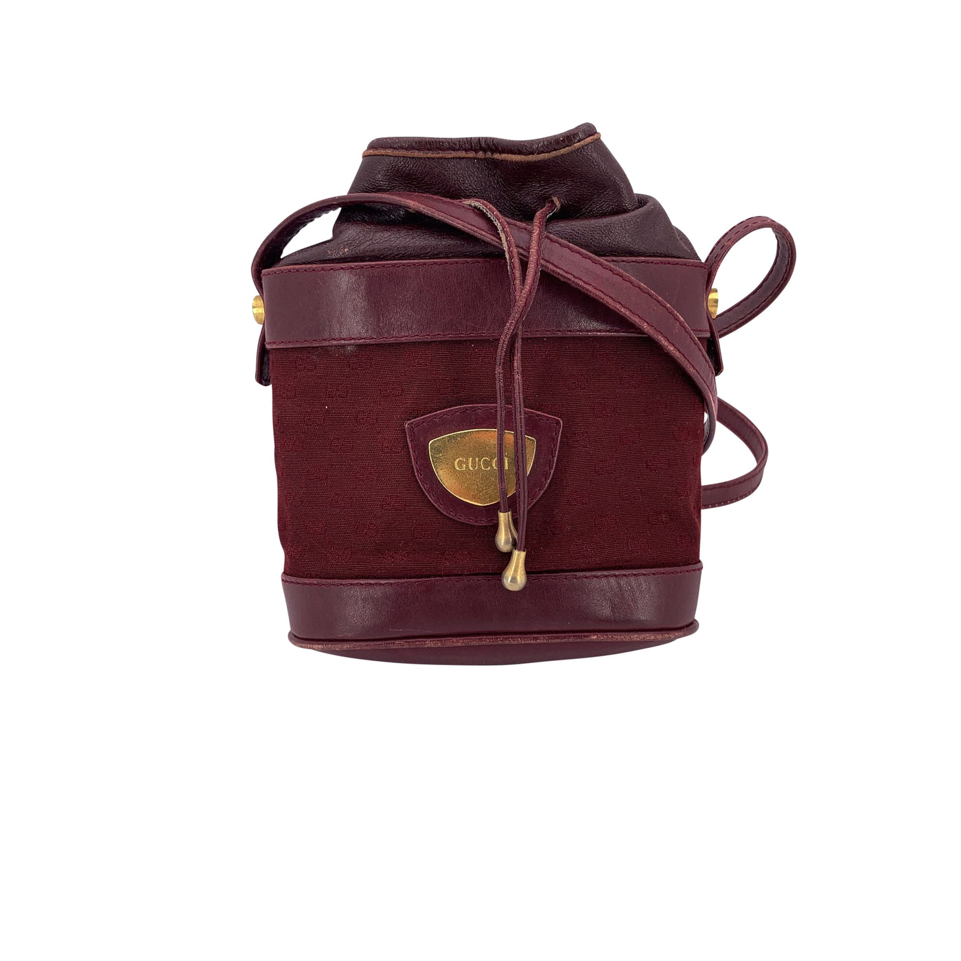 Gucci Vintage Burgundy Monogram Canvas Drawstring Mini Bucket Bag