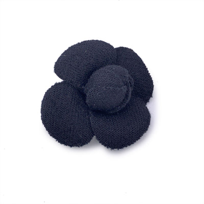 Chanel Vintage Black Tweed Flower Brooch Pin Camelia Camellia