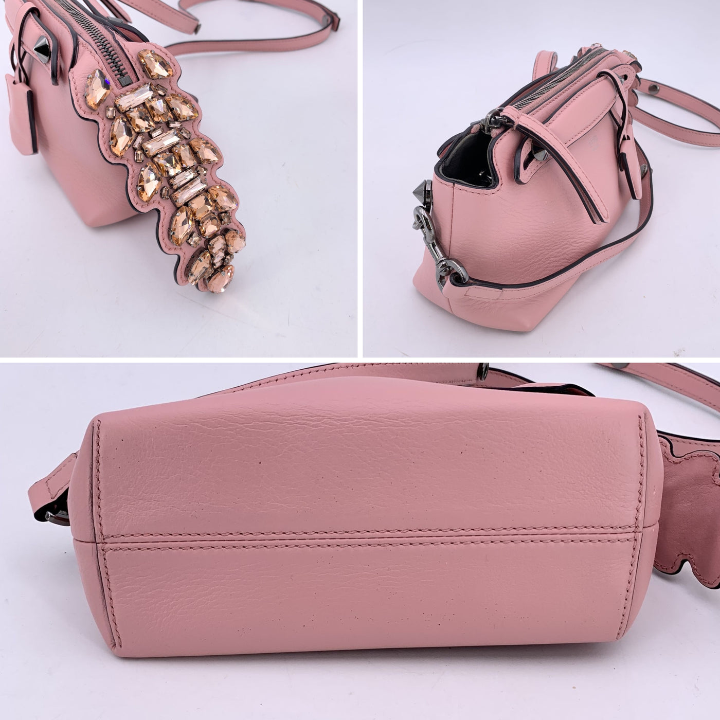 Fendi Pink Leather 2 Way Mini Crystal Tail By The Way Bag Handbag