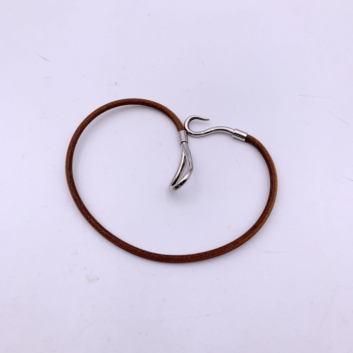 Hermes Tan Leather Double Tour Silver Metal Jumbo Hook Bracelet