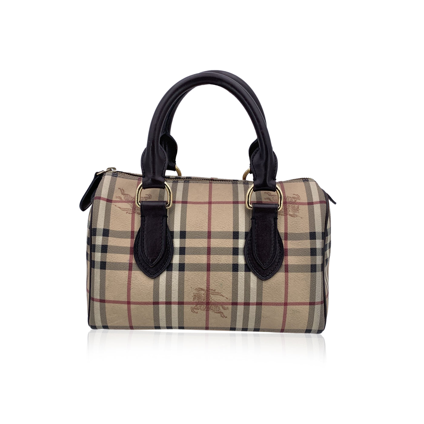 Burberry Beige Haymarket Check Canvas Chester Small Boston Bag