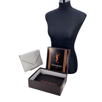 Yves Saint Laurent Vintage White V Quilted Leather Small Clutch Bag