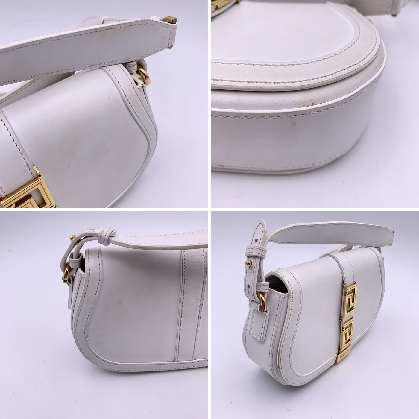 Versace White Leather Greca Goddess Shoulder Bag Handbag