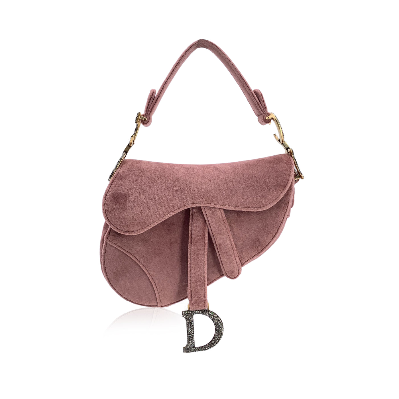 Christian Dior Pink Velvet Mini Saddle Bag with Crystals