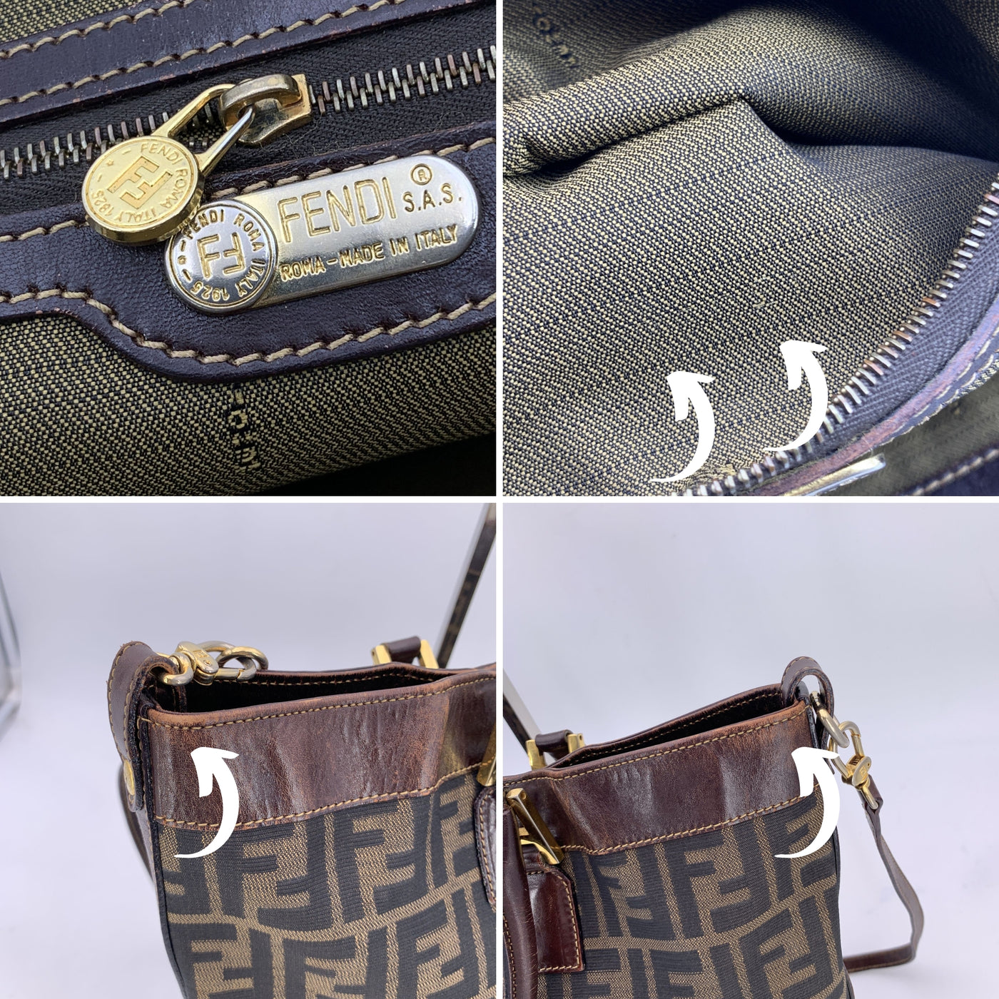 Fendi Vintage Zucca Monogram Canvas Tote Shoulder Bag with Strap