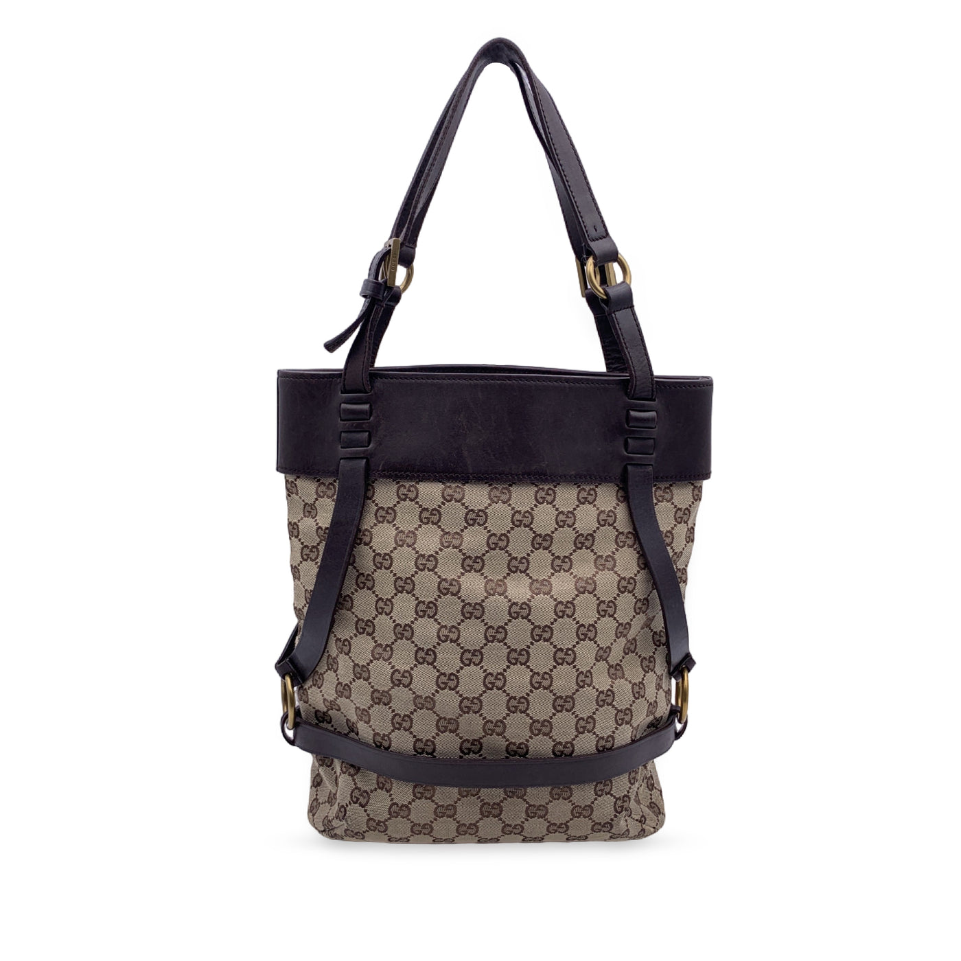 Gucci Beige Brown Monogram Canvas Bucket Shoulder Bag Tote