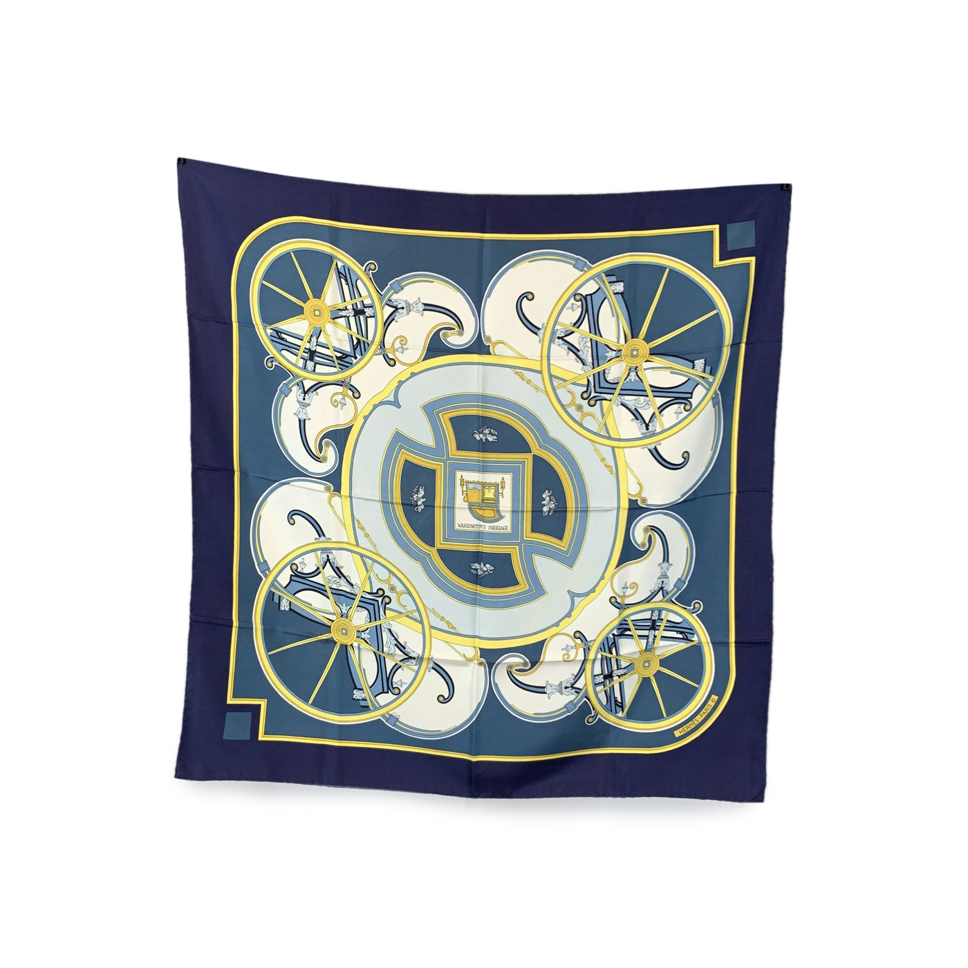 Hermes Vintage Blue Silk Washington's Carriage Scarf 1979 Caty Latham