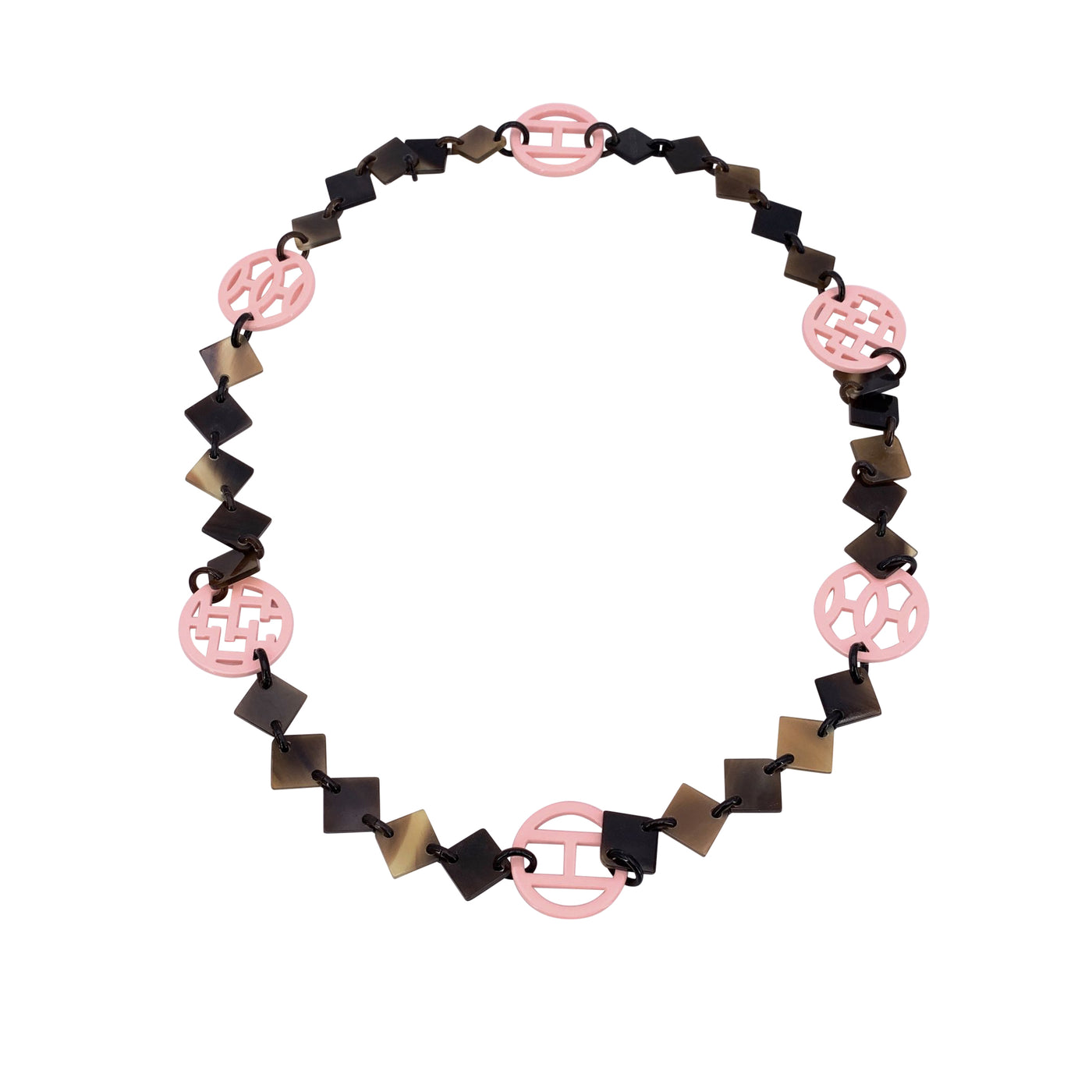 Hermes Paris Lena Wood Lacquered Buffalo Horn Necklace Pink