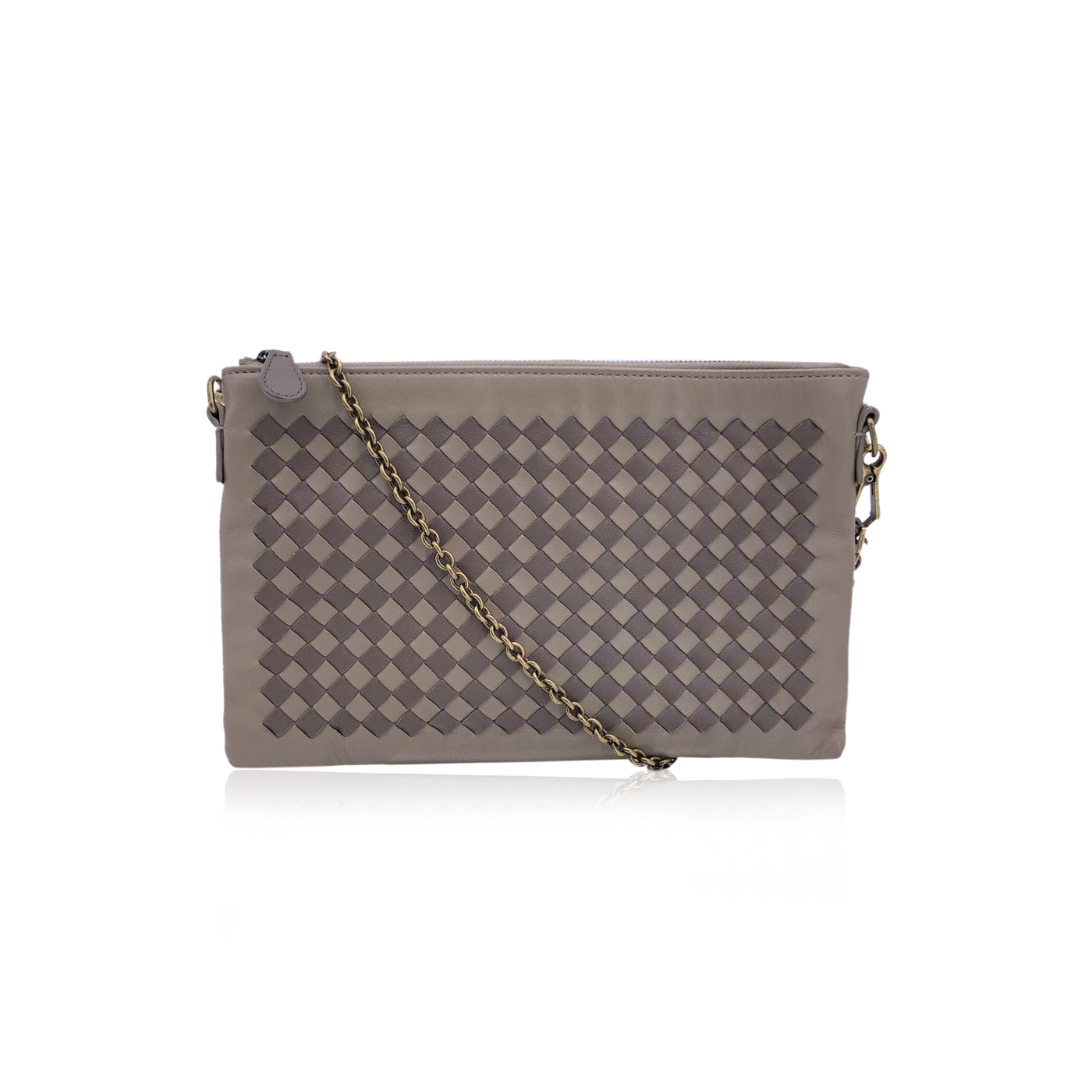 Bottega Veneta Taupe Intrecciato Leather Shoulder Bag Zip Pouch