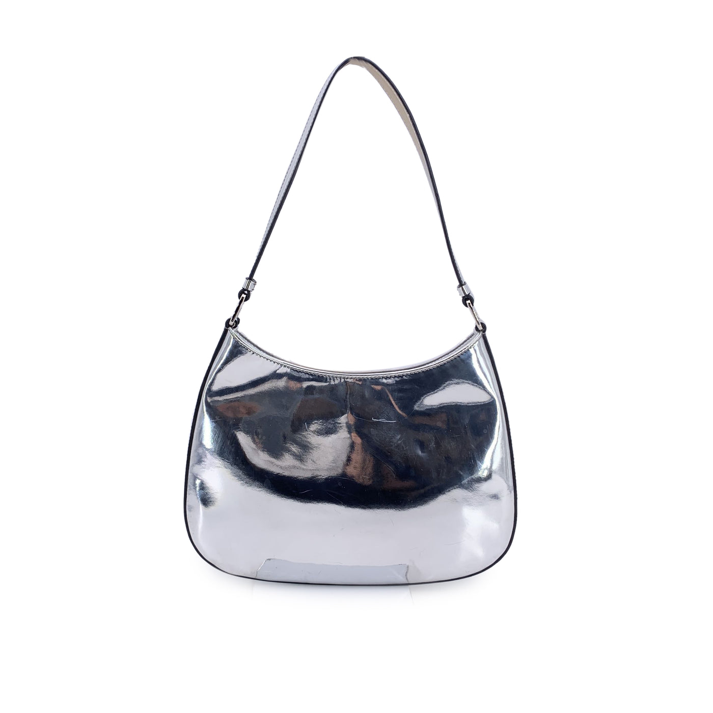 Prada Silver Tone Patent Leather Cleo Structured Shoulder Bag