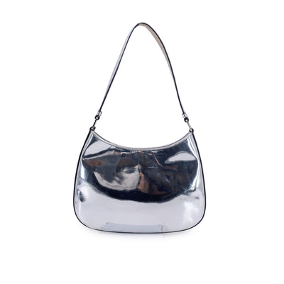 Prada Silver Tone Patent Leather Cleo Structured Shoulder Bag
