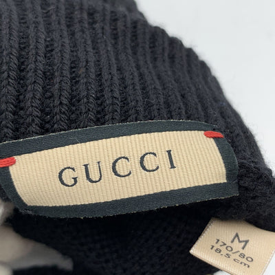 Gucci Black Wool and Leather Unisex Logo Knit Gloves Size M