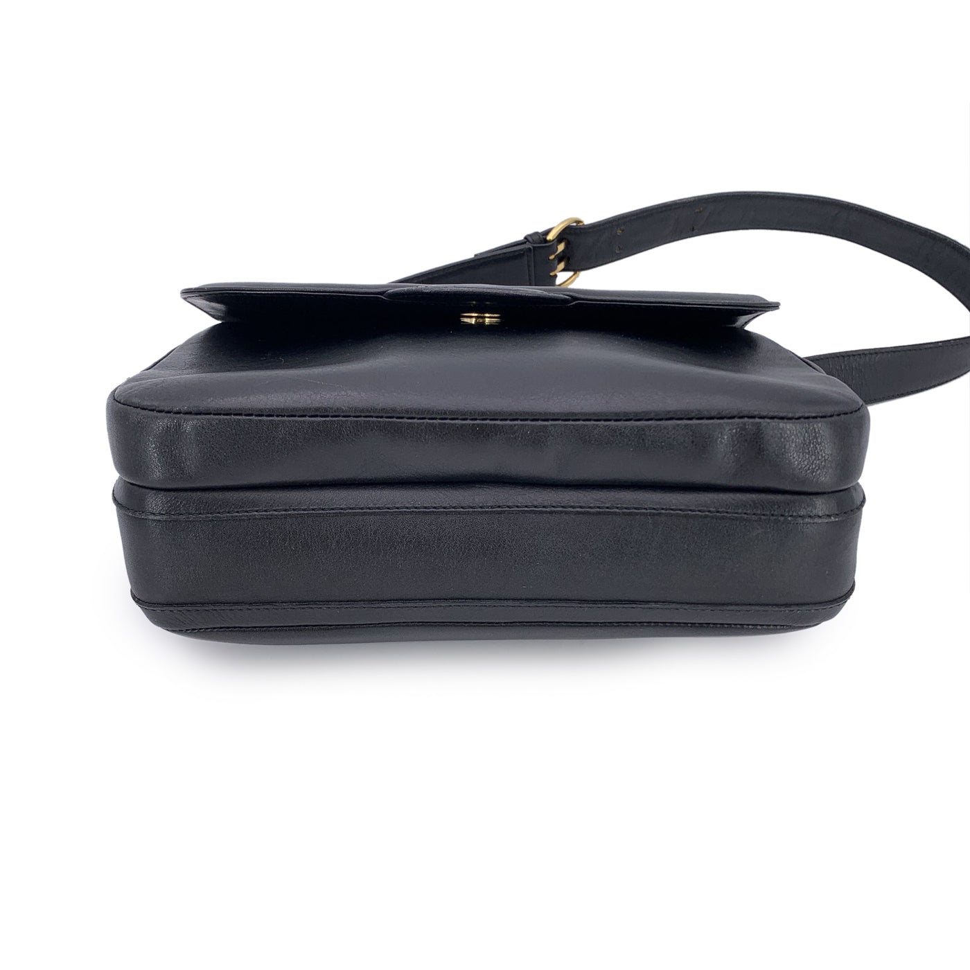 Gucci Vintage Black Leather Flap GG Logo Shoulder Bag