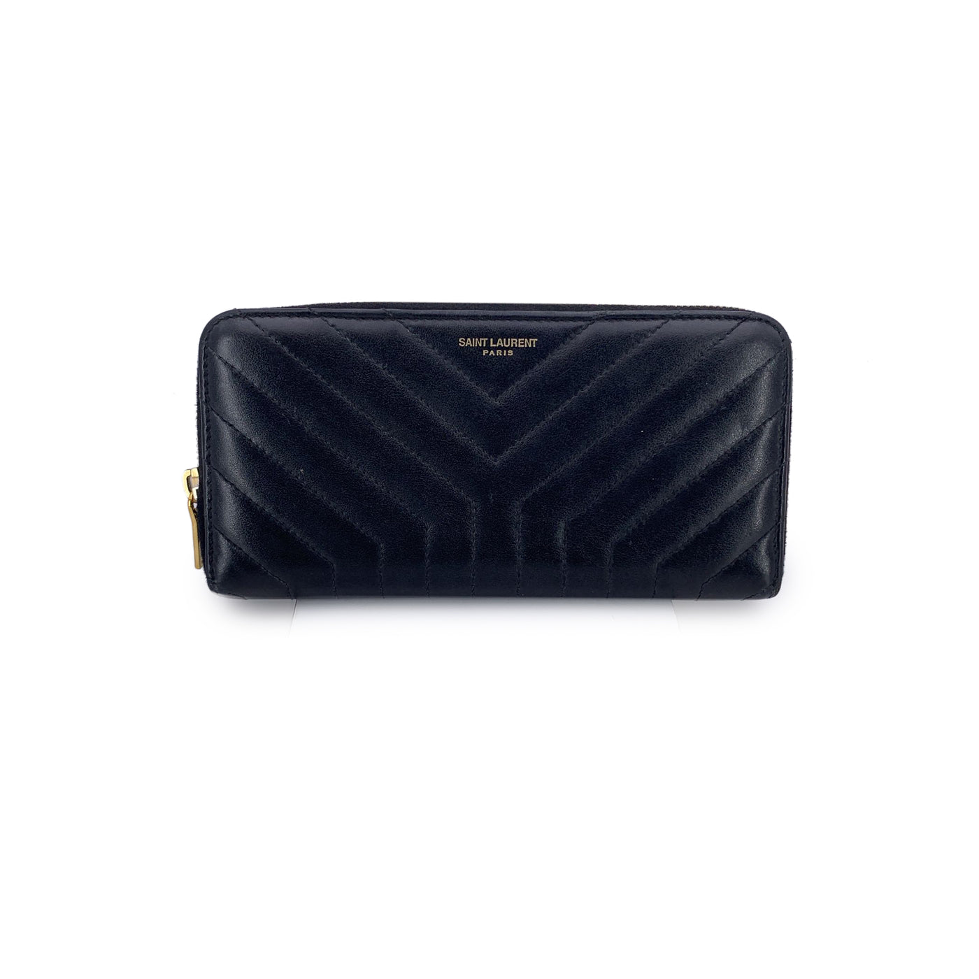Saint Laurent Black Y Quilted Leather Continental Zippy Wallet